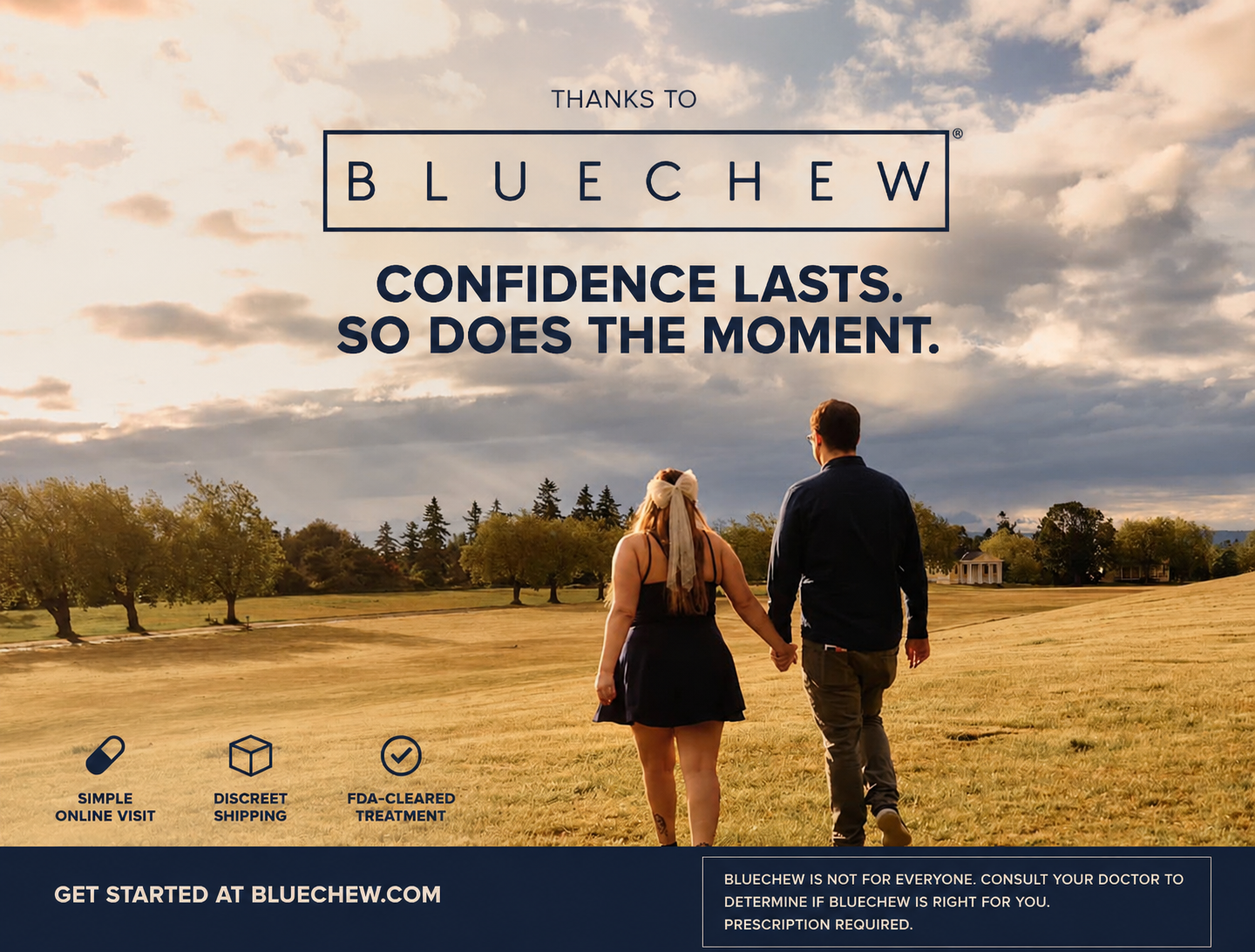 BlueChew advertisement. Confidence lasts. So does the moment.